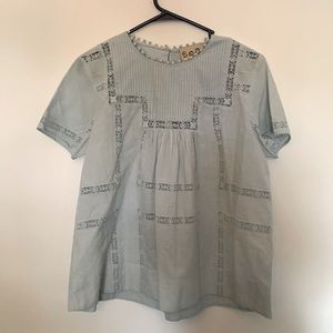Sea New York top with eyelet . Baby Blue . Linen . Size 4